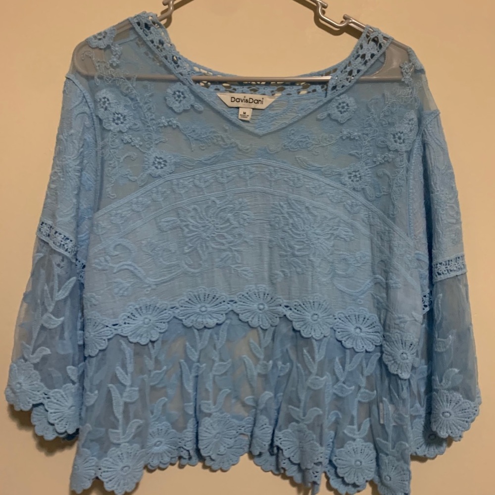 Blue Lace Cut Blouse